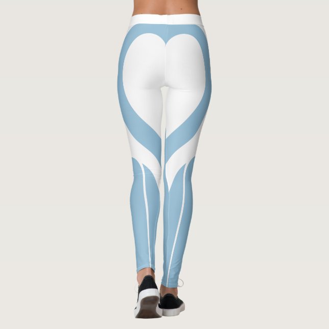 Sexy Pastel Blue White Heart Butt Gym Activewear Leggings (Back)