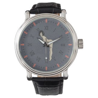 Sexy pin-up girl artwork, blue color, gift for men watch