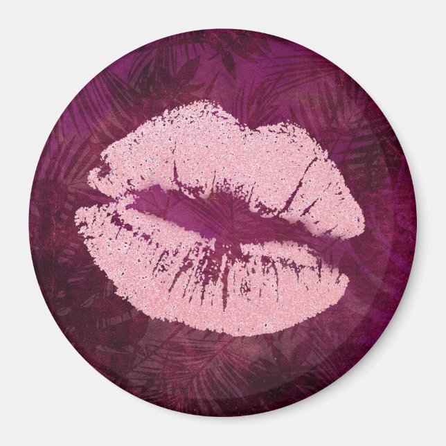 Sexy Pink Glitter Lips Glamorous Magnet (Front)