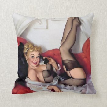 Sexy Pinup Girl In Bed Throw Pillow by RetroAndVintage at Zazzle