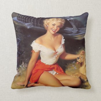 Sexy Pinup With A Cute Puppy Throw Pillow by RetroAndVintage at Zazzle