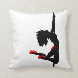 Sexy poledancer silhouette, topless girl dancing throw pillow