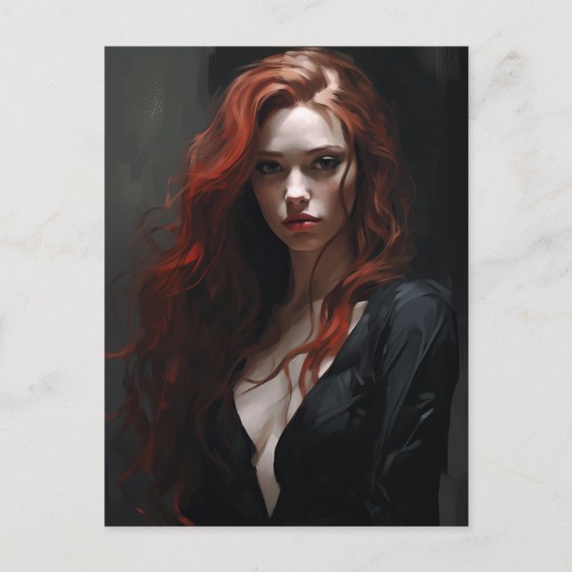 Sexy Red Hair Black Outfit Postcard (Front)