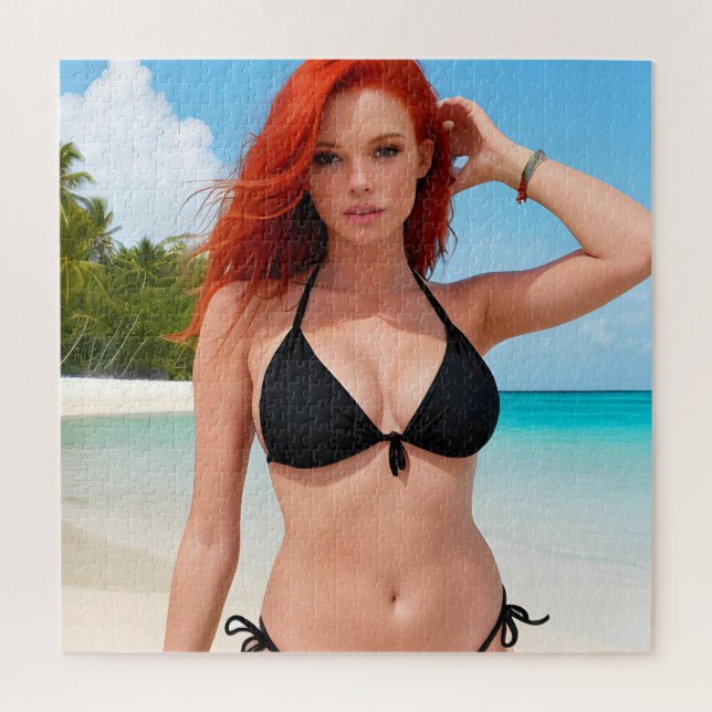 Sexy Red Haired Woman in Black Bikini Jigsaw Puzzle (Vertical)