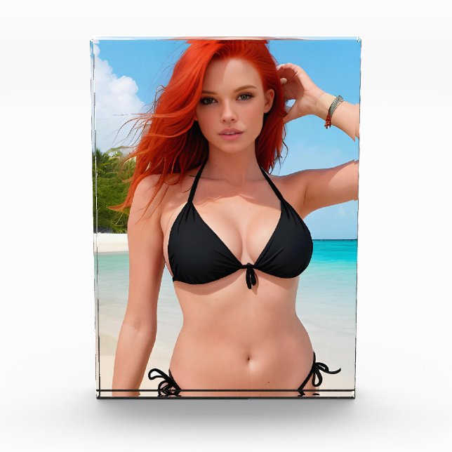 Sexy Red Haired Woman in Black Bikini Photo Block (Front)