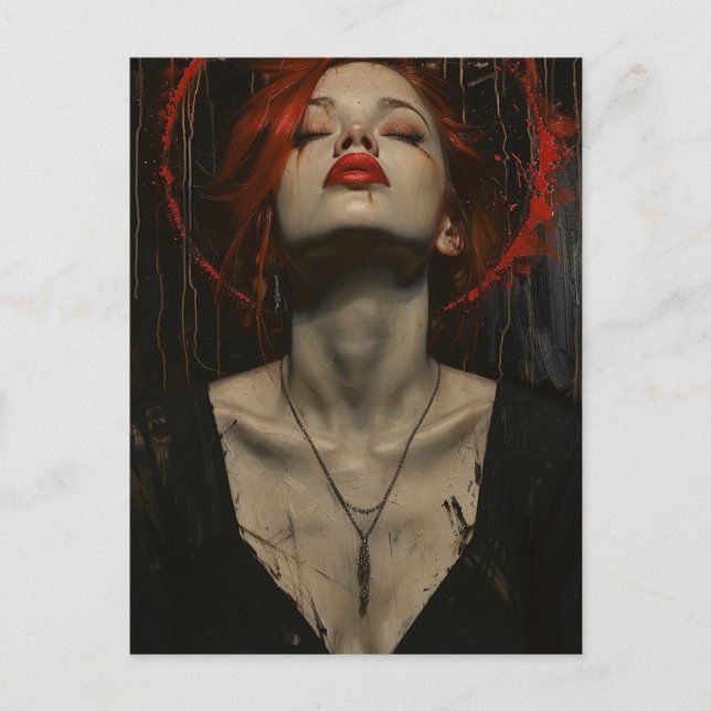 Sexy Red Haired Woman in Black Dress Postcard (Front)