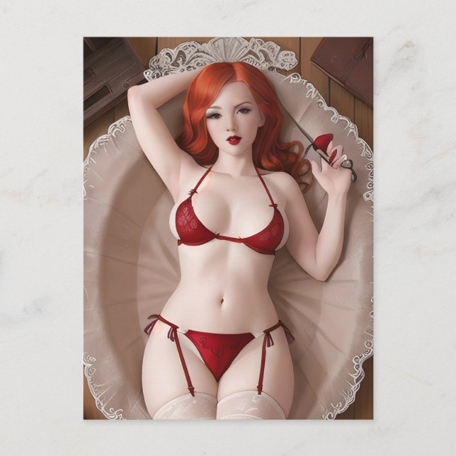 Sexy Red Lingerie Postcard (Front)