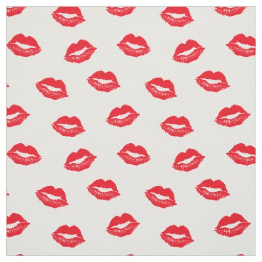 Sexy Red Lips Pattern On White Fabric