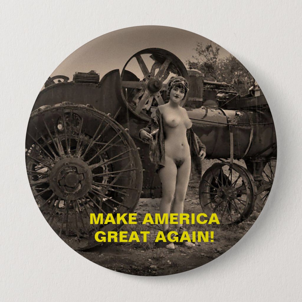SEXY RETRO LADY GET ON THE TRUMP TRAIN! PINBACK BUTTON