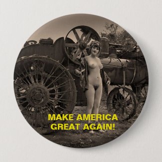 SEXY RETRO LADY GET ON THE TRUMP TRAIN! PINBACK BUTTON