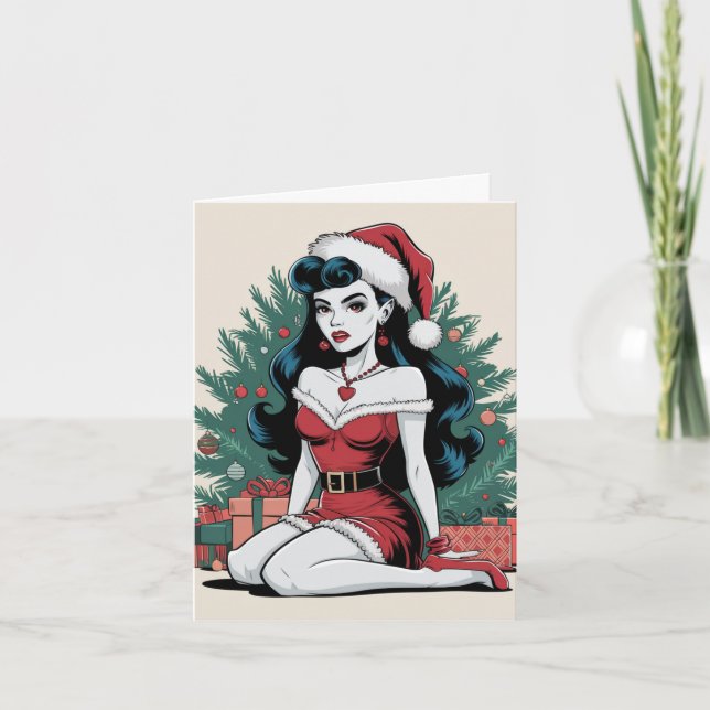 Sexy Retro Mrs. Claus Pinup Christmas Card (Front)