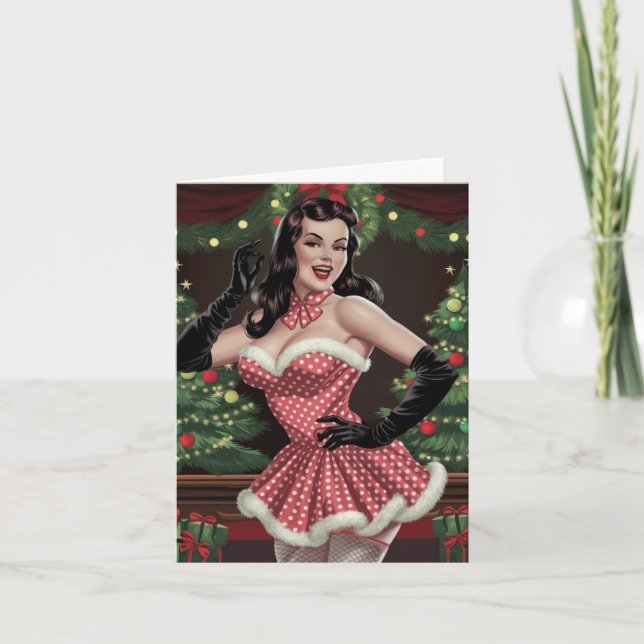 Sexy Retro Pinup Lady Christmas Card (Front)