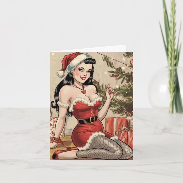 Sexy Retro Pinup Lady Mrs. Claus Christmas Card (Front)