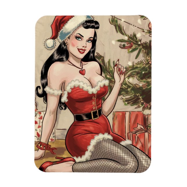 Sexy Retro Pinup Lady Mrs. Claus Christmas Magnet (Vertical)