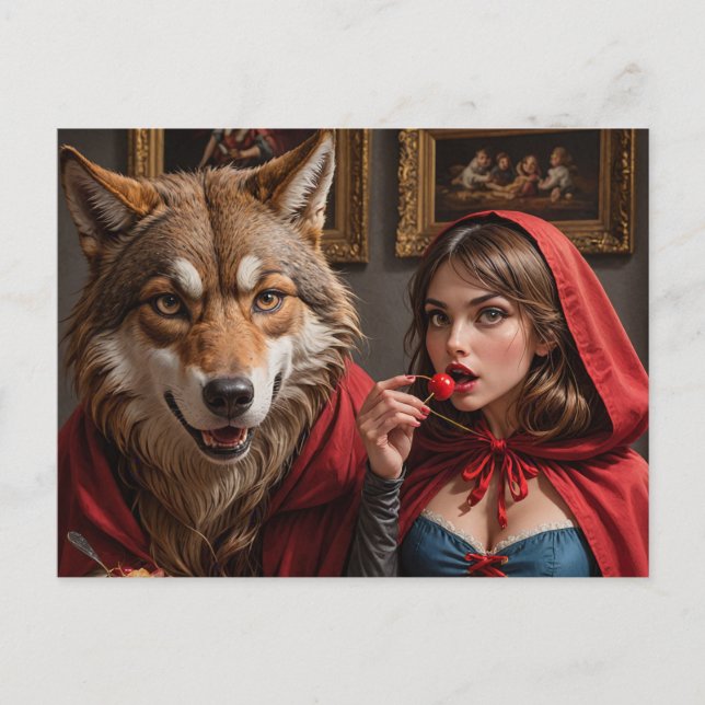 Sexy Ridinghood Woman and the Wolf Postcard (Front)