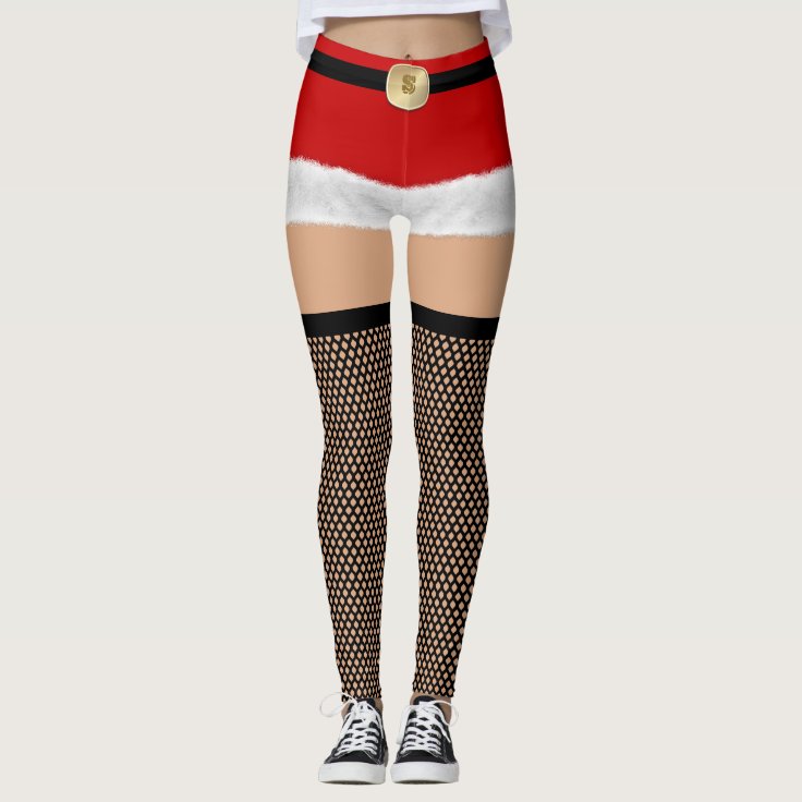 Sexy Santa Fishnet Stockings Christmas Leggings | Zazzle