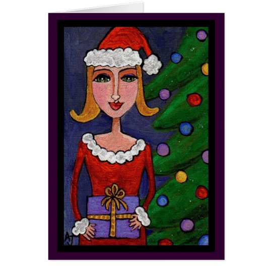 Sexy Santa Girl - Folk Art Christmas Card