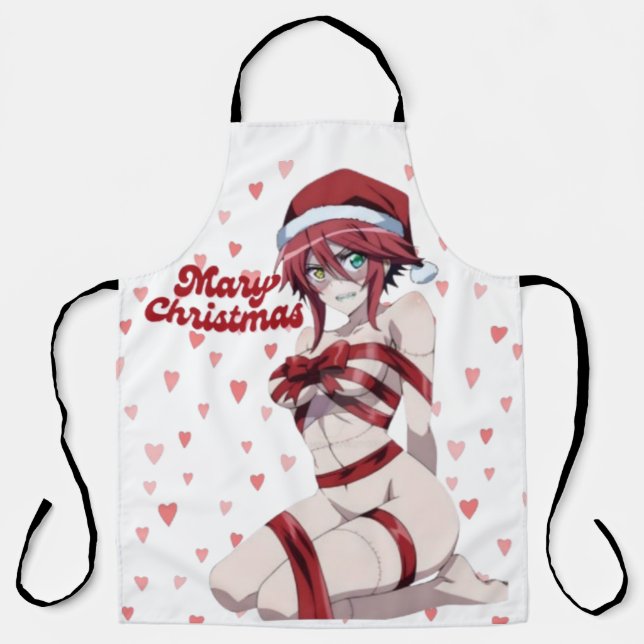 Sexy Santa Marry Cristmas Wrapped Anime Girl Apron (Front)