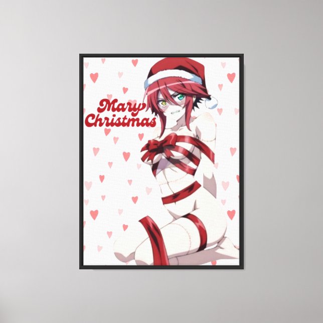 Sexy Santa Marry Cristmas Wrapped Anime Girl Canvas Print (Front)
