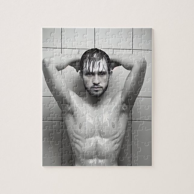 Sexy Shower Man Postcard Jigsaw Puzzle (Vertical)