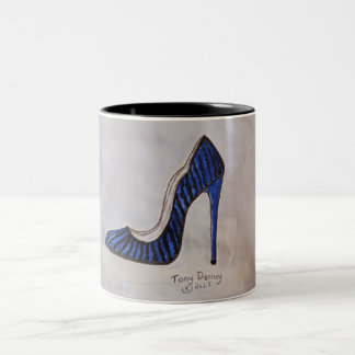 sexy super high heel shoe royal blue Two-Tone coffee mug