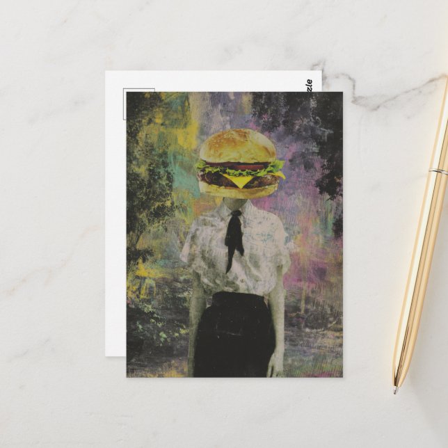 Sexy Surreal Cheeseburger Woman Mixed Media Postcard (Front/Back In Situ)