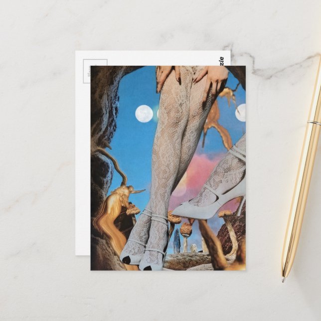 Sexy Surreal Legs in White Lace and Heels Collage  Postcard (Front/Back In Situ)