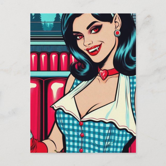 Sexy Vampire at the Retro Diner Postcard (Front)