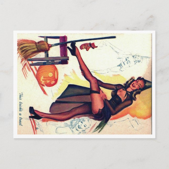 Sexy Vintage Halloween Party Invite Postcard (Front)