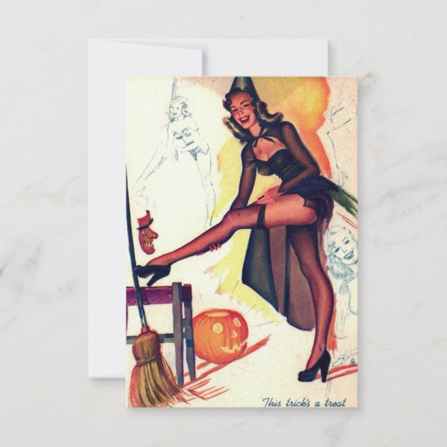 Sexy Witch Vintage Halloween Response Card (Front)