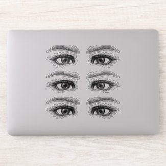 Sexy woman eyes clipart, set of six black & white sticker