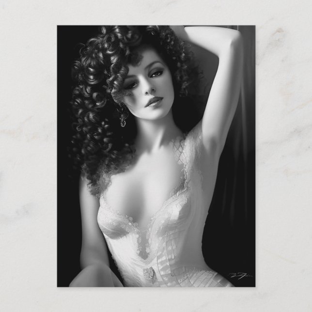 Sexy Woman in Black and White Postcard (Front)