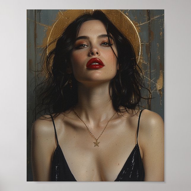 Sexy Woman in Black Dress Gold Halo Poster (Front)