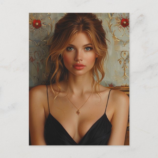 Sexy Woman in Black Dress Postcard (Front)