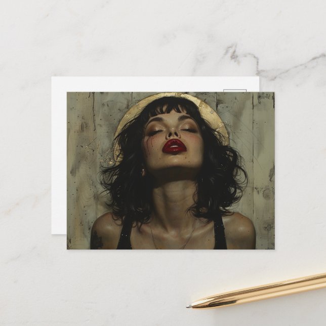 Sexy Woman in Black Grunge Postcard (Front/Back In Situ)