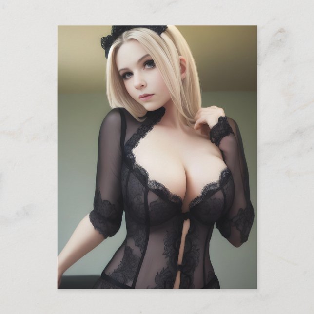 Sexy Woman in Black Lace Lingerie Postcard (Front)