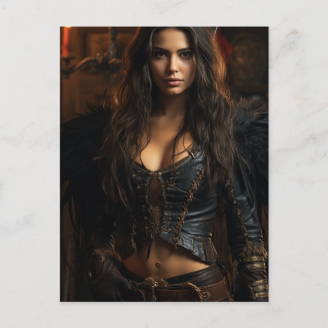 Sexy Woman in Black Leather Postcard (Front)