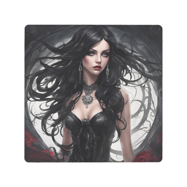Sexy Woman in Black Metal Print (Front)