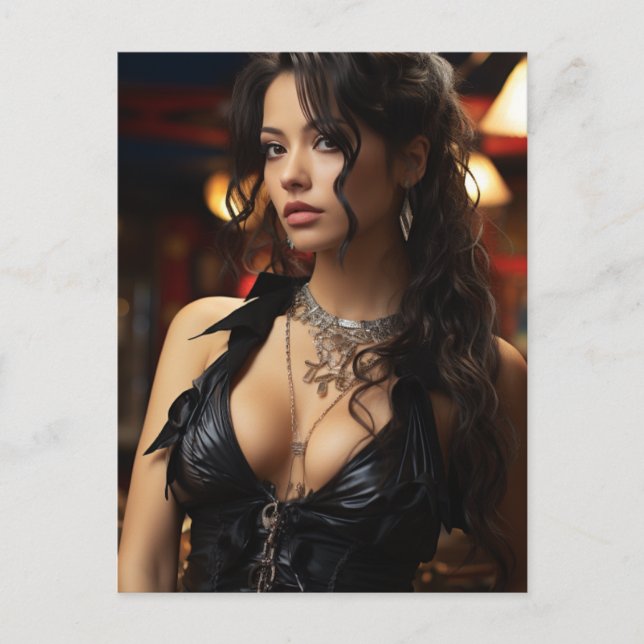 Sexy Woman in Black Postcard (Front)
