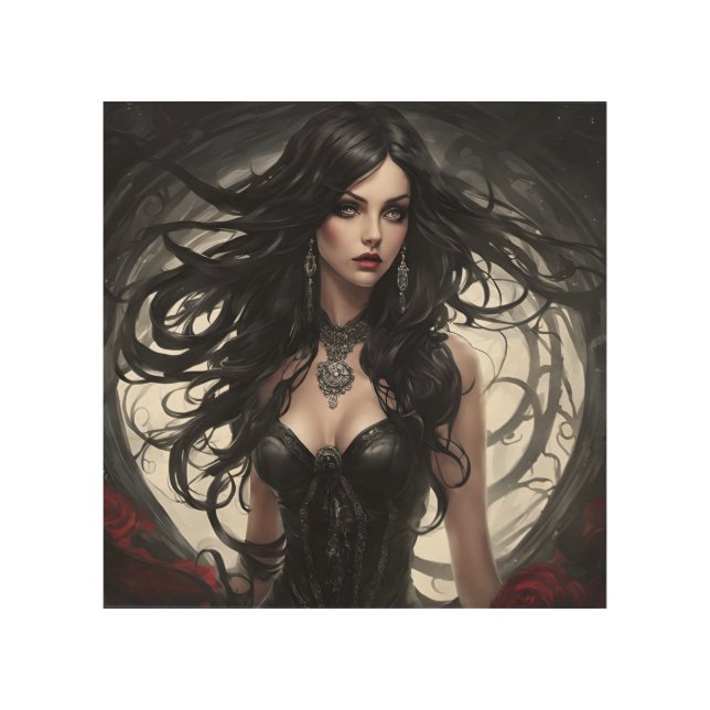 Sexy Woman in Black Wood Wall Art (Front)