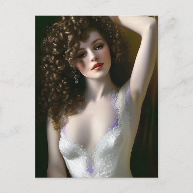 Sexy Woman in White Lingerie Postcard (Front)