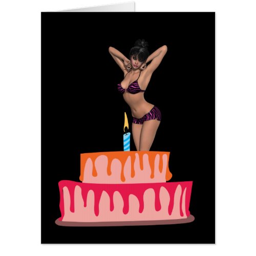 SEXY WOMAN JUMPING OUT OF CAKE BIRTHDAY Cards