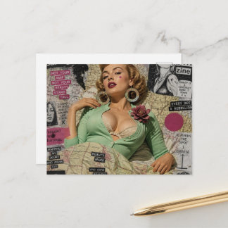 Sexy Woman Mixed Media Collage Postcard