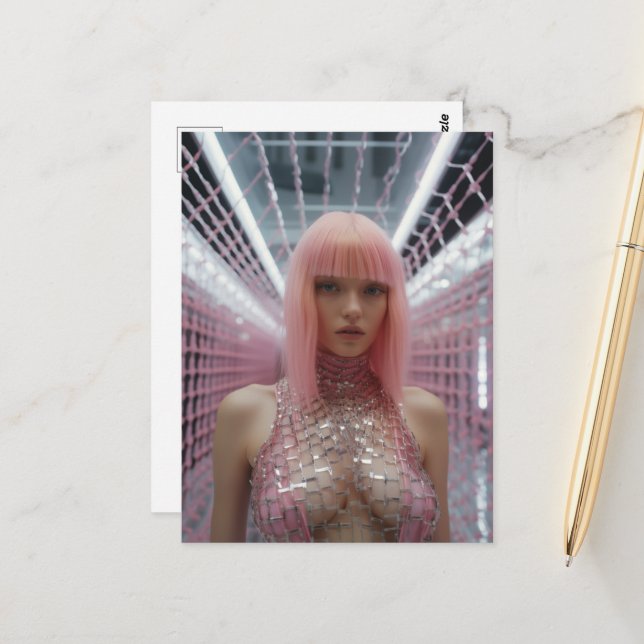 Sexy Woman with Pink Hair Postcard (Front/Back In Situ)