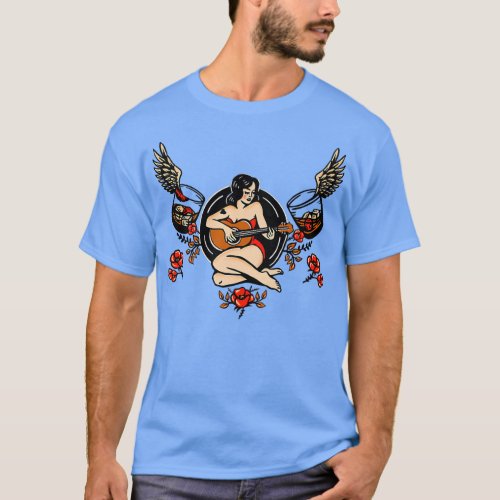 Sey Vintage Pinup Girl With Roses  Whiskey Playin T_Shirt
