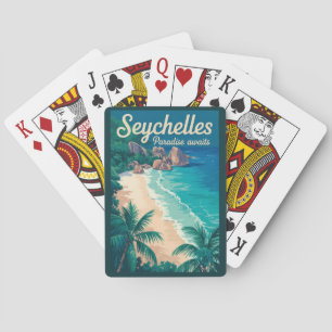 Seychelles Beach Illustration Travel Art Vintage Poker Cards