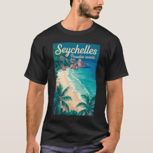 Seychelles Beach Illustration Travel Art Vintage T-Shirt