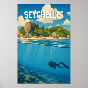 Seychelles Illustration Travel Art Vintage Poster
