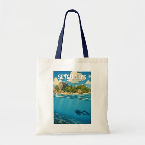 Seychelles Illustration Travel Art Vintage Tote Bag