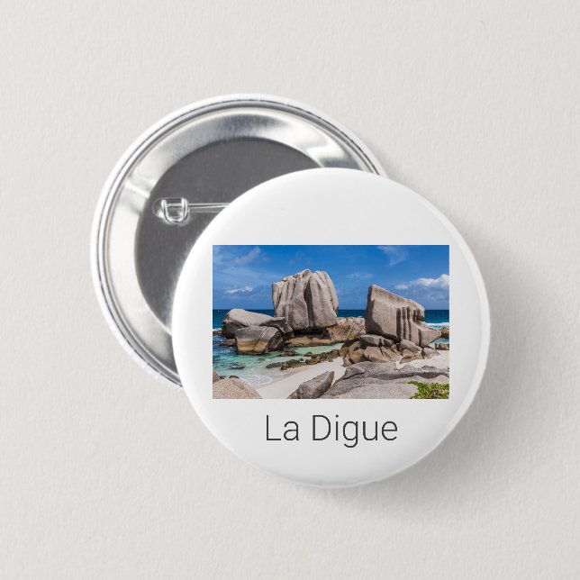Seychelles La Digue Anse Marron Beach Vintage Button (Front & Back)